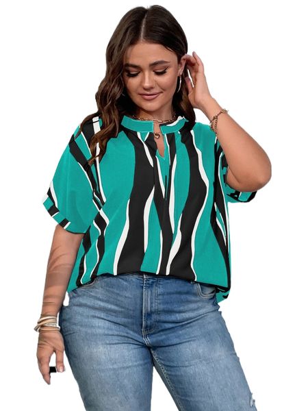 

plus colorblock batwing sleeve popover blouse w0ob#, Black
