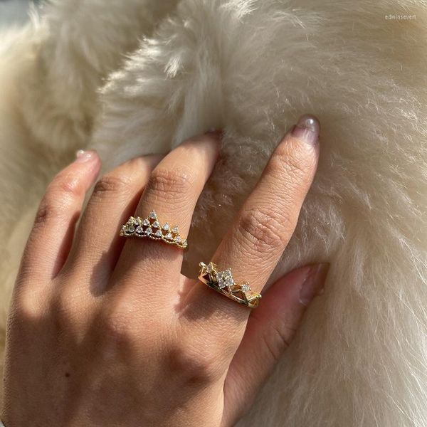 Anéis de casamento nobre charme zircão coroa geométrica deus anel moda abertura ajustável jóias de noivado presente da menina edwi22