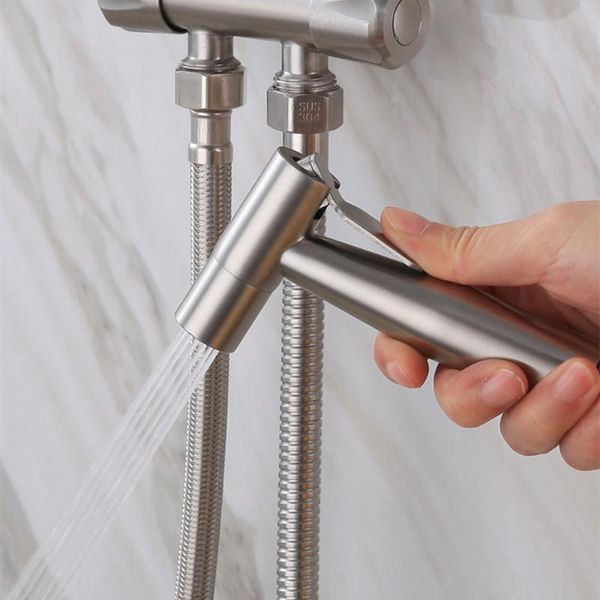 Conjunto acessório de banho Handheld WC Bidé Bidirecionador Kit de aço inoxidável Faucet de mão para casa de banho chuveiro cabeça auto limpeza
