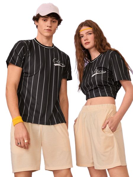 

men 1pc striped & letter graphic tee g3vw#, White;black