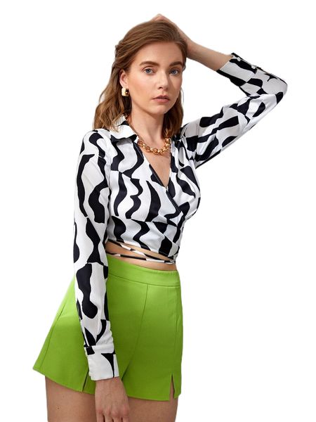 

allover print wrap tie back 79gu#, White
