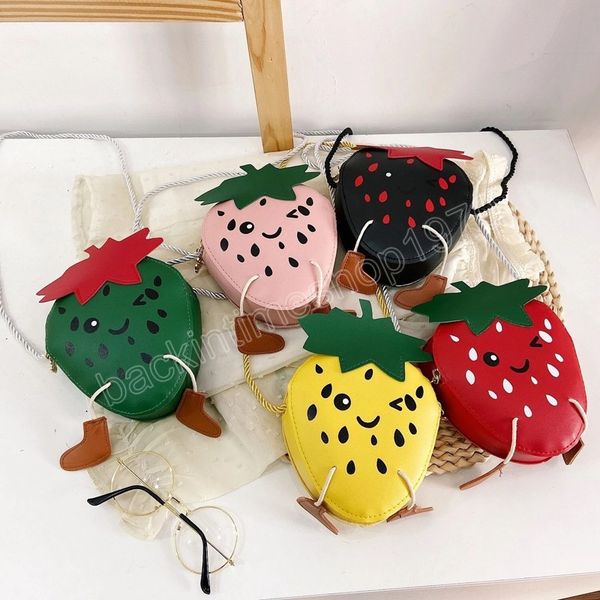 

pu leather lovely girls coin purse handbags children's mini shoulder messenger bag cute strawberry baby kids crossbody bags, White