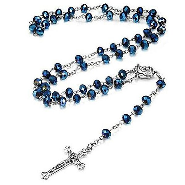 

crystal cross rosary catholic necklace religious jewelry, Silver