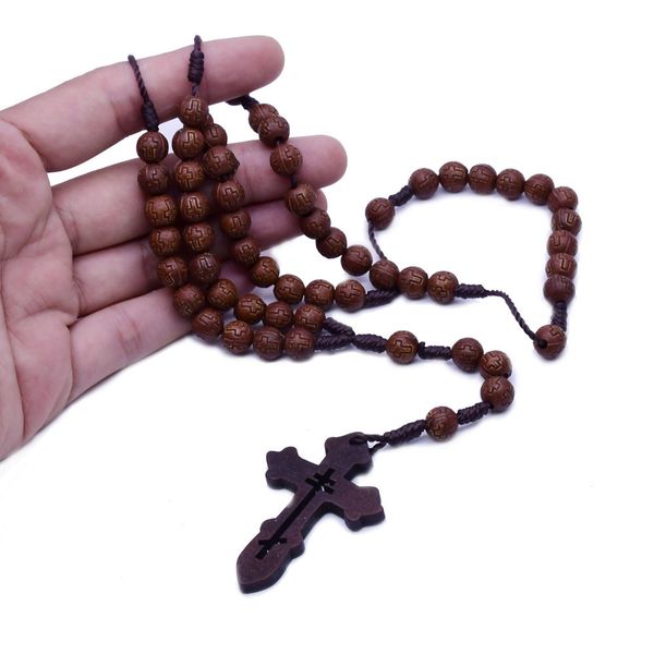 

prayer beads imitation wood cross beads rosary beads cross necklace catholic saints prayer supplies gift, Silver