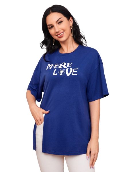 

floral & letter graphic split hem tee g5hi#, White