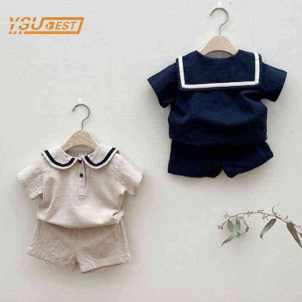 Kinder Baby Jungen Mädchen Sailor Kragen Kurzarm T-shirt + Shorts Kleidung Sets Casual Baby Jungen Mädchen Anzug kinder Kleidung G220509