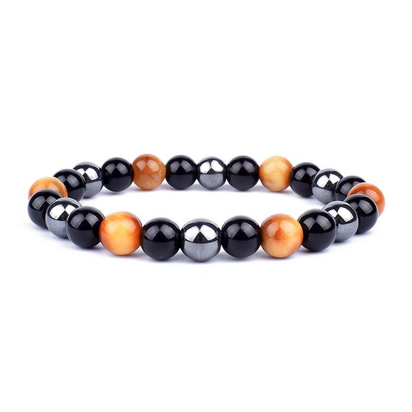 

8mm natural stone handmade strands beaded charm bracelets for women men party club elastic sports jewelry, Black