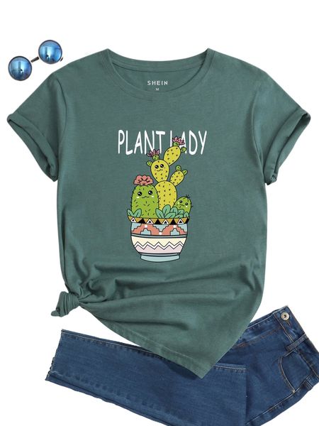 

cactus and letter graphic tee s2hv#, White