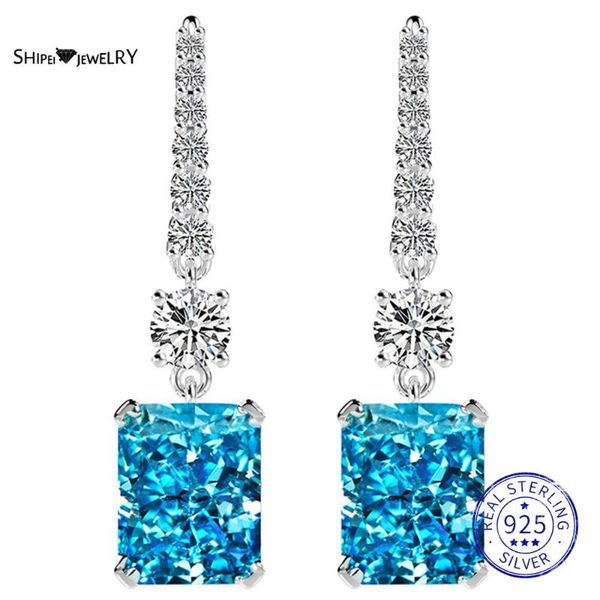 

dangle & chandelier shipei 925 sterling silver radiant cut 8*10 mm sky blue greated moissanite fashion fine jewelry drop earrings for women