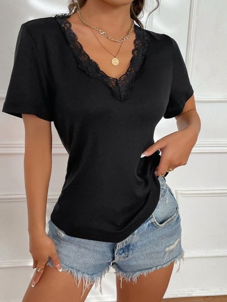 

lace trim solid tee d4gy#, White