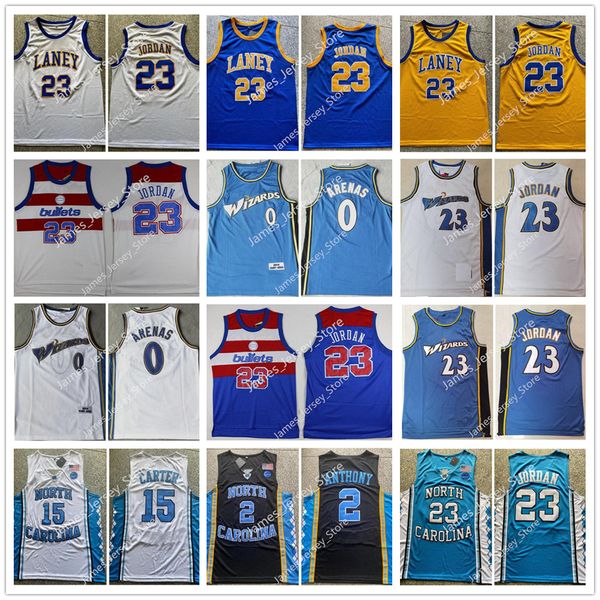 Vintage 2003-2004 Gilbert Arenas Stitched Bullets Maglie da basket Michael 23 Jorden Camicie bianche blu NCAA North Carolina Tar Heels 15 Vince Carter Cole 2 Anthony