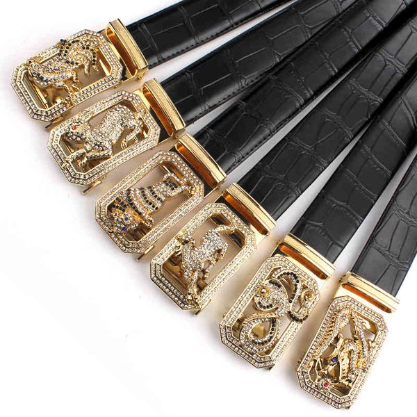 

tiktok, red live, twee head, automatic men's rotating belt, two layers of leather crocodile belt., Black;brown