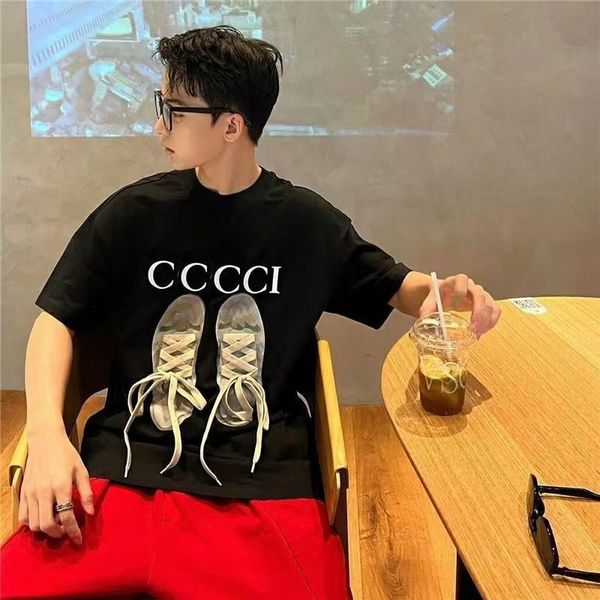 2022 nova primavera camisetas masculinas casuais de meia manga soltas masculinas e femininas mesmo estilo frito street personalizado cadarço designer camiseta camisa de fundo