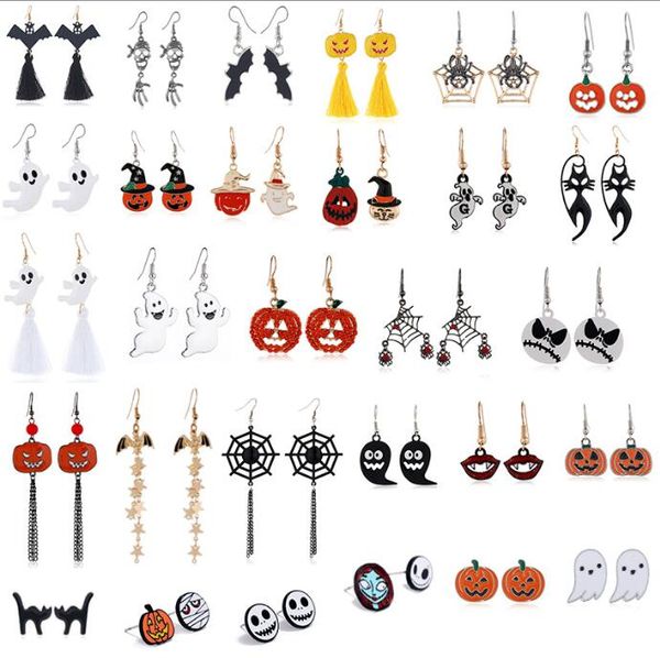 Brincos de Halloween Brincos assustadores cr￢nios arans de ab￳bora Anel de orelha de gapista de ￳leo de ab￳bora para mulheres Favory