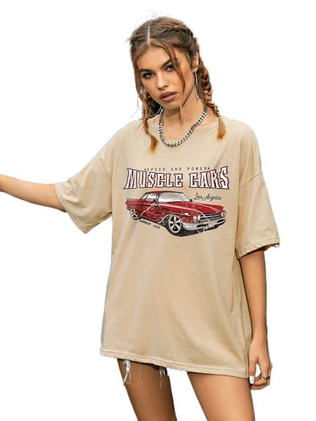 

car and letter graphic drop shoulder tee 57di#, White
