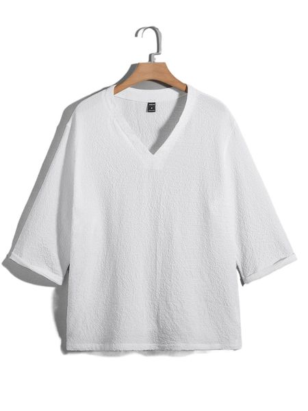 

men solid v-neck shirt 52gv#, White;black