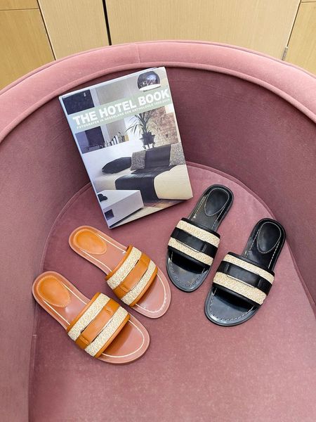 

women heel slippers sandals lock it mule black cognac brown raffia calf leather indoor slipper summer designer luxury fashion ladies beach f