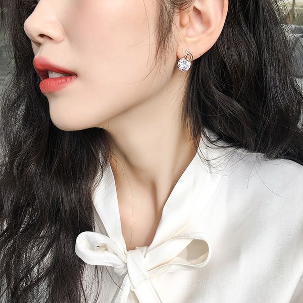 

925 silver needle luxury zircon earrings womens simple asymmetric niche design compact temperamental eardrop, Golden