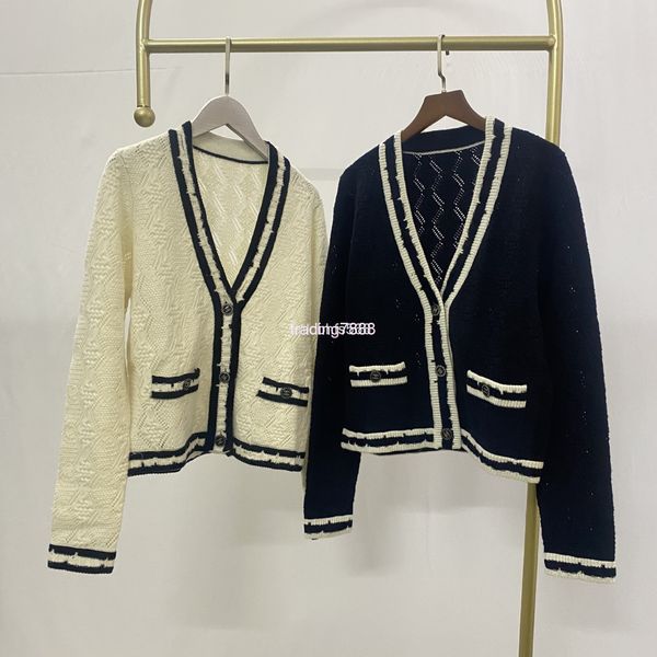 

women's knits & tees []22 early spring xiaoxiangfeng black and white color matching series cashmere knitted v-neck cardigan