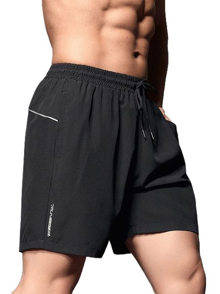 

men letter graphic contrast panel drawstring sports shorts 32fw#, White;black