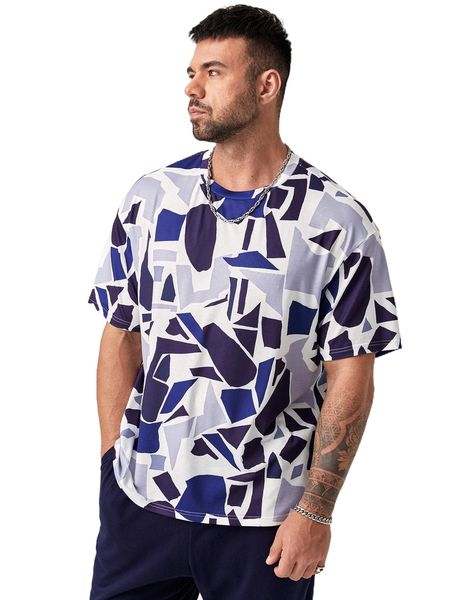 

extended sizes men allover print drop shoulder tee n9wg#, White;black