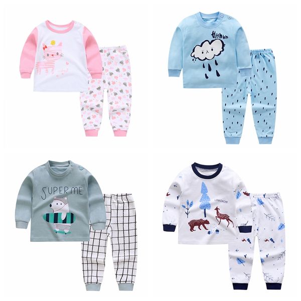 Pijama bebê define camisetas de manga longa de algodão Tops calça terno meninas garotas crianças garotos de calça de sono de gola sonor