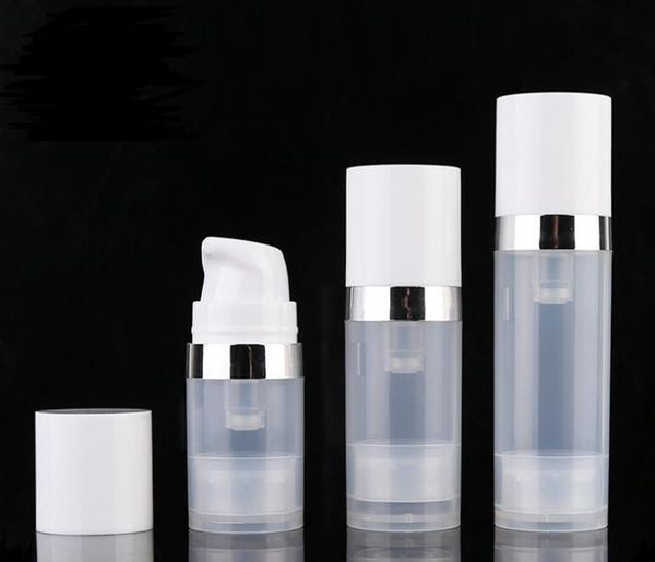 Vuoto 5ml 10ml Bottiglie senz'aria Bottiglia per lozione per pompa a vuoto trasparente con coperchio ad anello in argento Imballaggio cosmetico SN4892