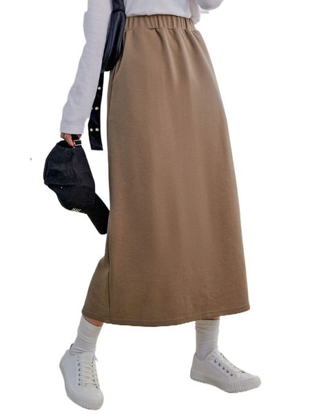 

dazy elastic waist split back skirt 00xj#, Black