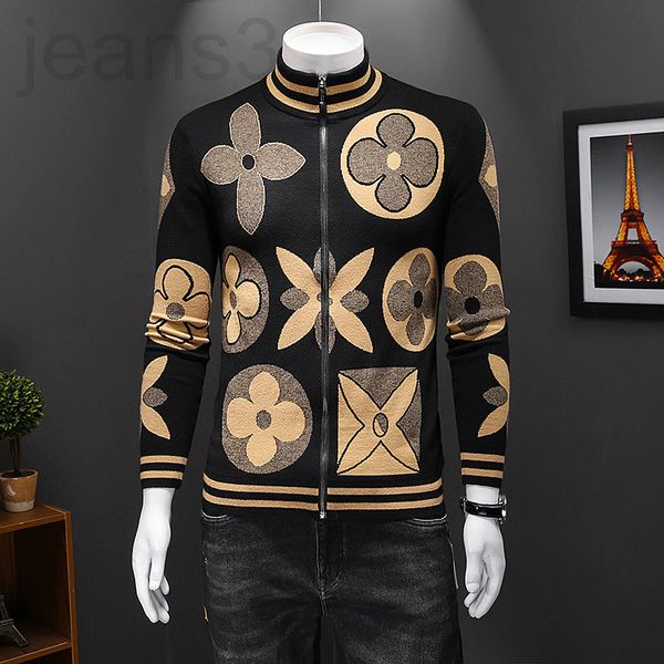 

men's sweaters designer straight new 2021 winter fashion men's jacquard long sleeve sweater stand collar zipper jacket zzgx, White;black