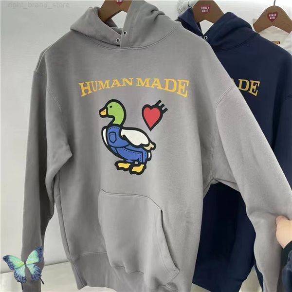 Human Made Big Denim Duck Print Hoodie Sweatshirts Herren Damen Stickerei Ärmel Fleece HMMD Pullover Sweatshirt W220812