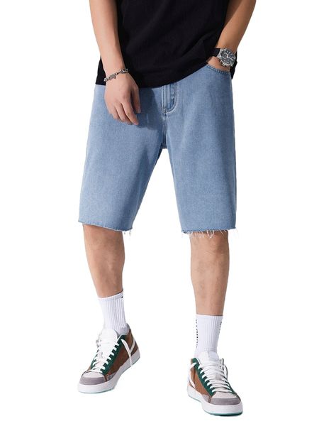 

men light wash frayed hem bermuda denim shorts 15q2#, White;black