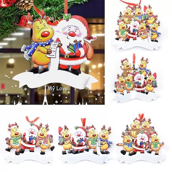 UPS Personalisiertes Familienornament 2022, Weihnachtsornament 2022, Weihnachtsmann, Rentier, Weihnachtsdekoration, Familie mit 1–6 Köpfen, Ornament mit Seil