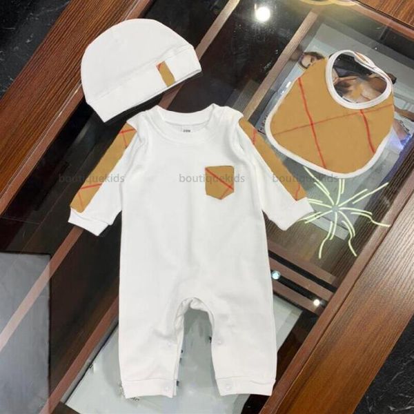 

2021 baby jumpsuits spring autumn clothing newborn kids boys girl romper hat bib 3pcs suit infant boy designers clothes192a, Blue