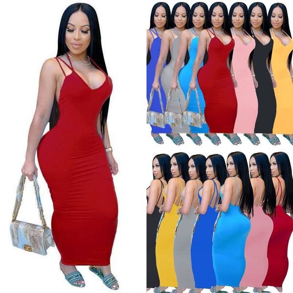 2022 Mulheres Maxi Vestidos Verão Sexy Sem Mangas Plus Size Backless Casual Vestido Longo Skinny Stretchy Bodycon Lápis Saia