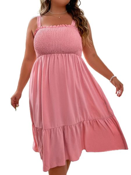 

plus shirred ruffle hem cami dress j9av#, Black