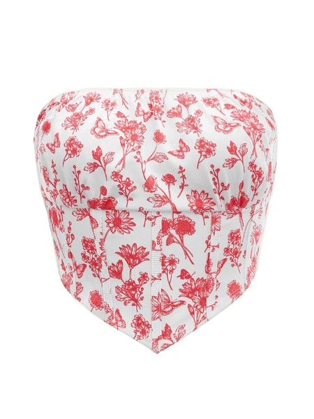 

x anitta floral print hanky hem crop tube u8fj#, White