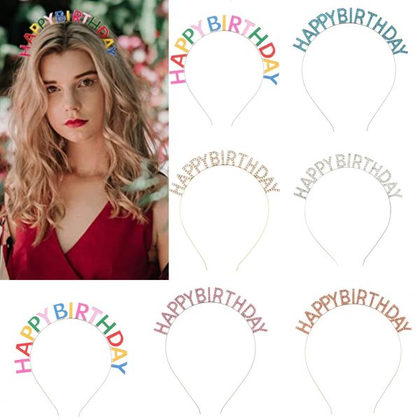 

rose gold silver color headbands happy birthday hair hoop hairbands fashion hair accessories rhinestone girls kids women crowns