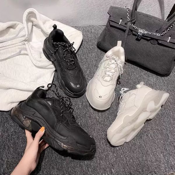 

mens womens casual shoes white black blue air cushion triple s low make old combination boots sports size 35-45