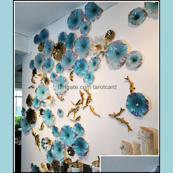 Piatti decorativi per la casa nordici Appeso a parete creativo Pesce Decorazione foglia di loto in ceramica Consegna a goccia 2021 Accenti D￩cor Fusto da giardino