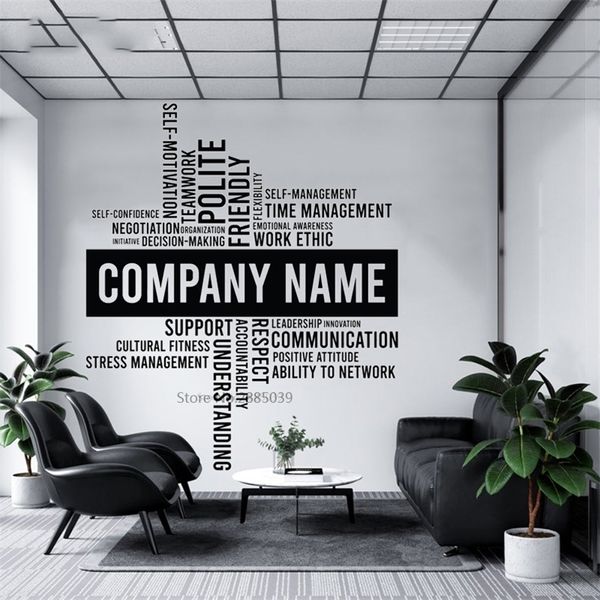 Nome da empresa personalizada Decal Business Office Letter Sign Decoração personalizada Removável adesivo de parede de vinil mural BD370 220621