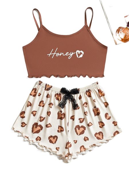 

heart and letter graphic lettuce trim pj set w9lp#, Black;red