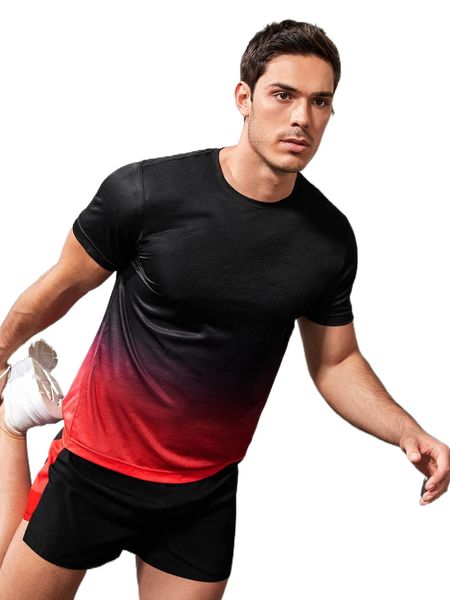 

men reflective letter & ombre print sports tee z7jf#, White;black