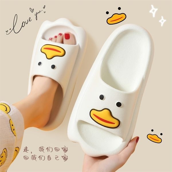 

summer home women men's slippers indoor girls boy thick non-slip soft couple cartoon flip flops duck beach sandals ladies shoes 220425, Black