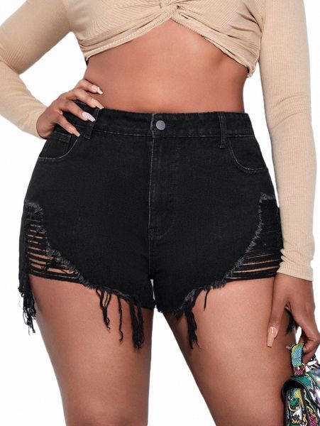 

sxy plus high waist ripped frayed hem denim shorts c3ey#, White;black