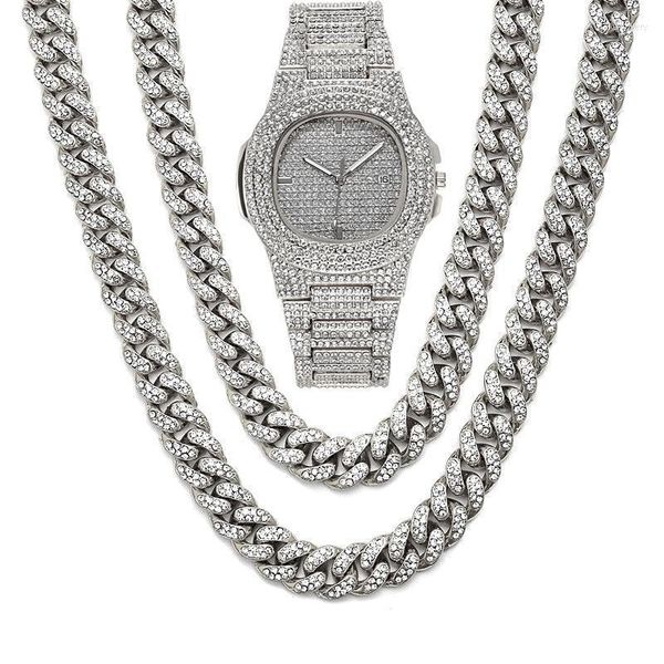 Catene Rapper Chain HipHop Miami Curb Cuban 12mm Gold Iced Out Pavé di strass CZ Bling per uomo Collana di orologi di lussoCatene Godl22