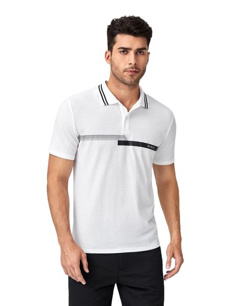 

men letter graphic striped trim polo shirt 19va#, White;black