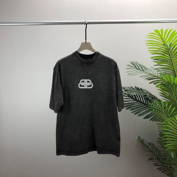 

2022ss new style high-grade pure cotton printed t-shirt round neck splicing pullover short sleeves size: m~xxxl color: black and white t443j, Black;brown