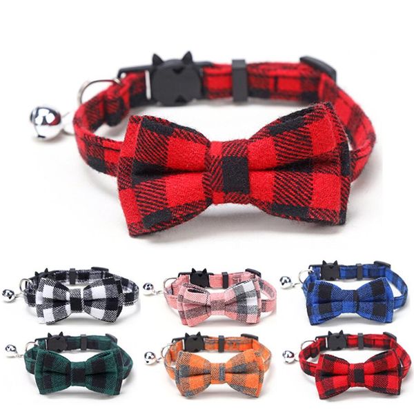 Collare a quadri colorati per cani di piccola taglia Collana con fiocco in cotone a righe Bulldog Chihuahua Papillon Cucciolo Gatti Collare a bandana per feste