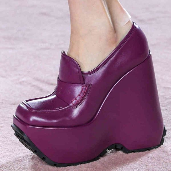

sandals woman wedge big size 34-43 highheel waterproof platform thick bottom catwalk model t single shoes square toe 7x8c, Black