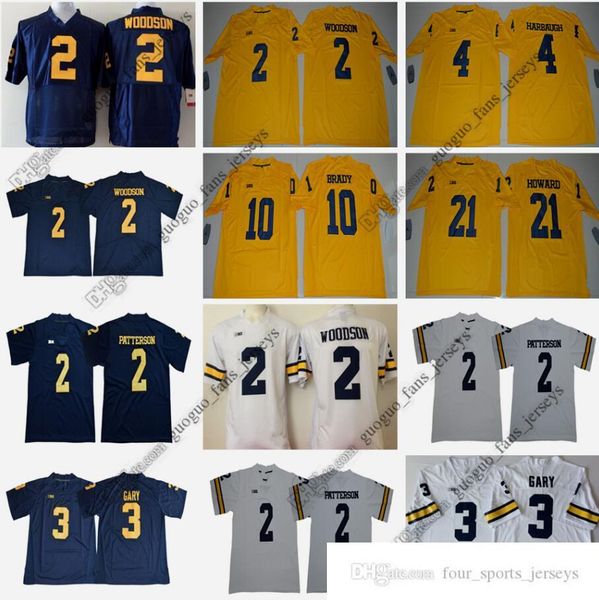 

ncaa michigan wolverines football jersey woodson charles gary rashan harbaugh tom brady desmond jim howard white black jersey yellow1
